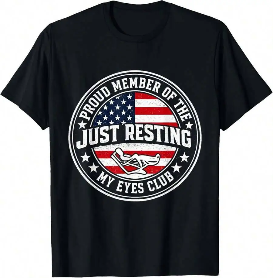 Just Resting My Eyes Club Funny Vintage Relaxation T-Shirt 100% Cotton Trendy Y2K Short-Sleeve Tee – Soft, Quick-Drying, &