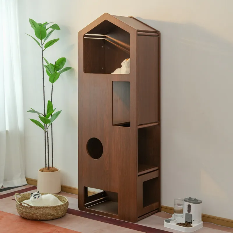 AIROW Pallas Medieval Cat Tree Cabinet with Tunnel Nest, Wall-Mounted Space-Saving Climbing Tower for Small Apartments