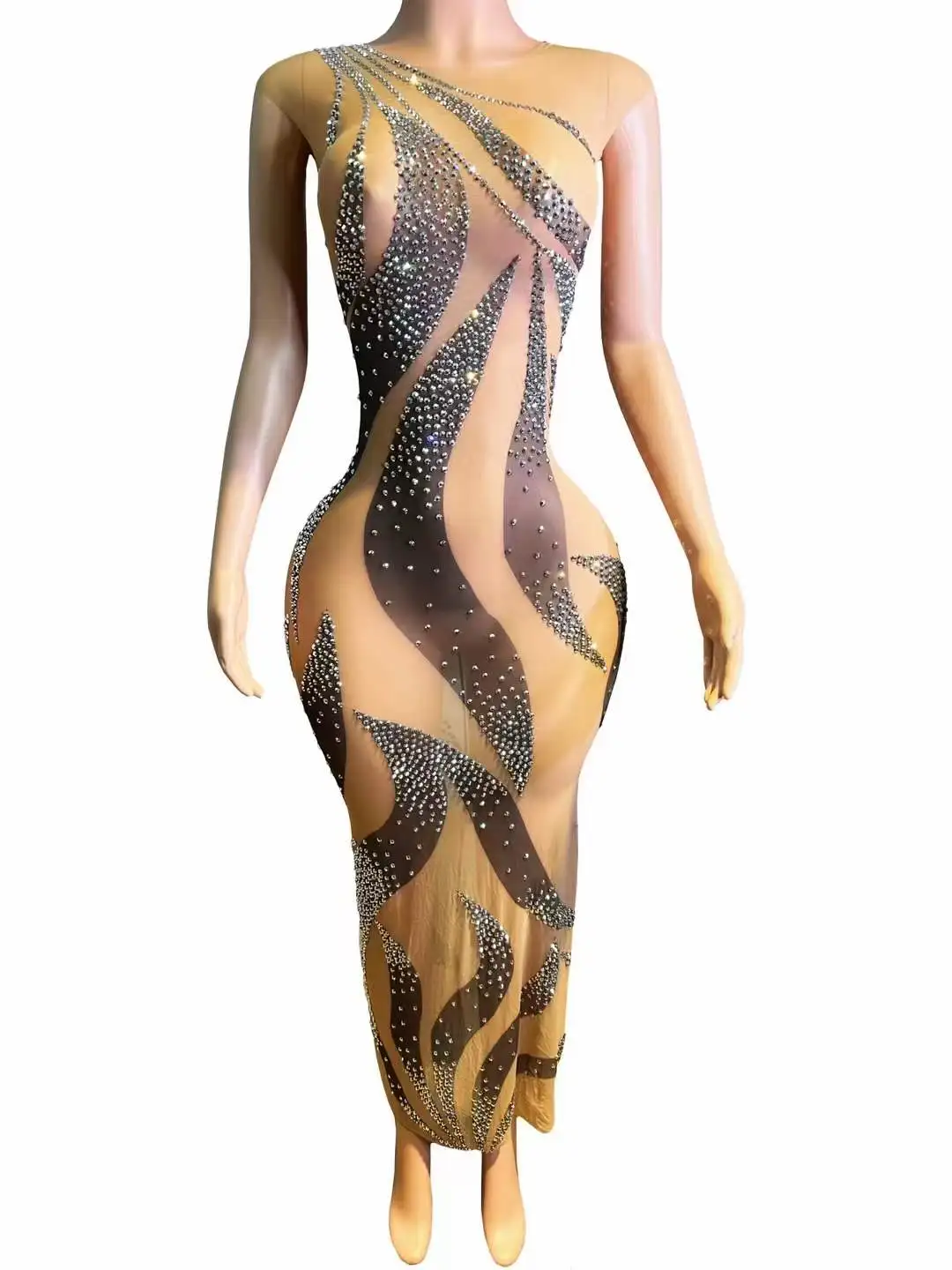 Doorzichtig Mesh Stretch Verjaardagskoningin Jurk Voor Vrouwen Avondfeest Prom Bruiloft Drag Queen Kostuum Zangeres Danseres Outfit 2023