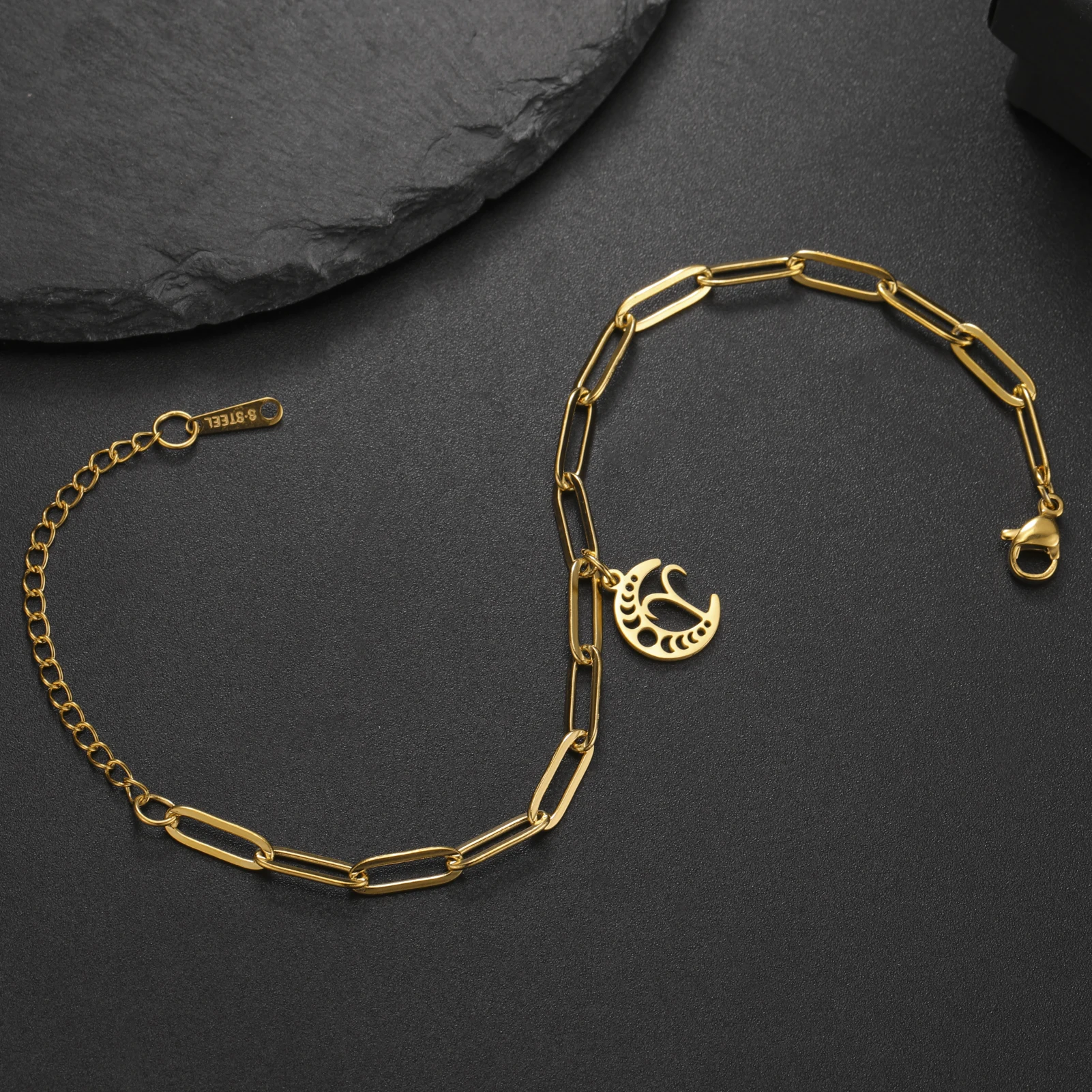 كجوي-أساور من الفولاذ المقاوم للصدأ للنساء ، السلسلة الكلاسيكية ، اللون الذهبي ، القمر المجوف ، 12 كوكبة ، الثور ، ليو ، العذراء ، هدايا المجوهرات