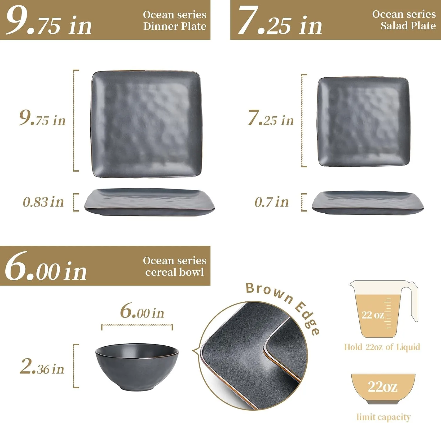 طقم أدوات مائدة سيراميك مكون من 12 قطعة طقم أواني طعام تتسع لـ 4 أشخاص بتصميم مربع وأطباق وأوعية آمنة للميكروويف مثالية للحديث #5