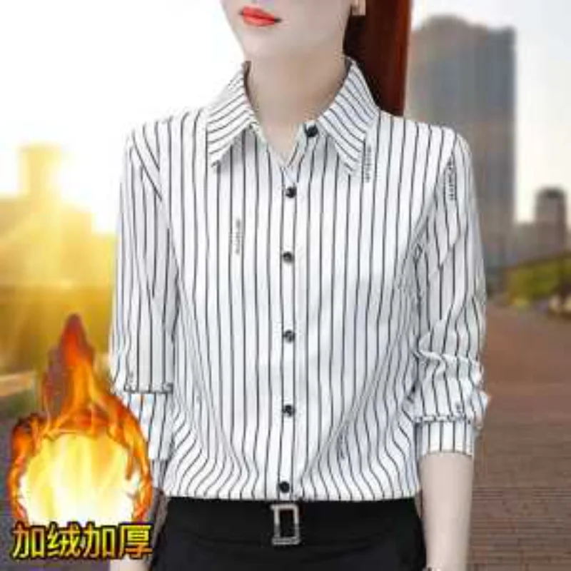 

Chiffon Striped Shirt Women's Long-sleeved Autumn New Korean Versatile Shirt Temperament Professional Bottoming Shirt Top