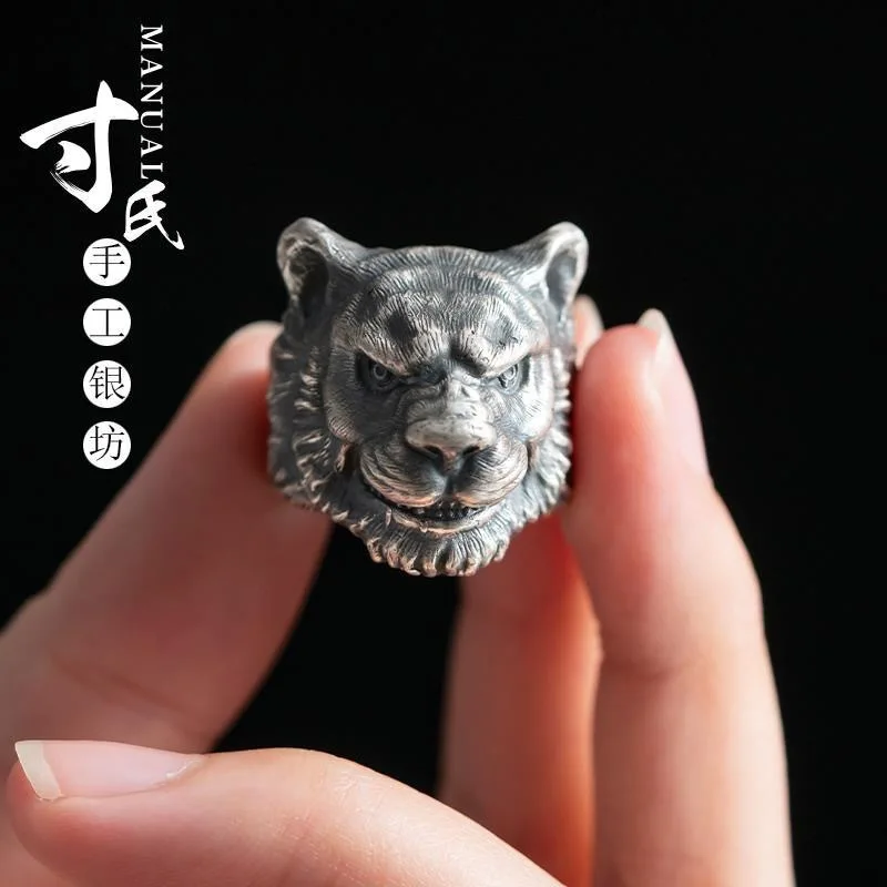 s925 Silver Men's Tiger Ring 2022 Trendy Opening Lively Rock Hip Hop Domineering Men's Ring Locomotive Party Jewelry