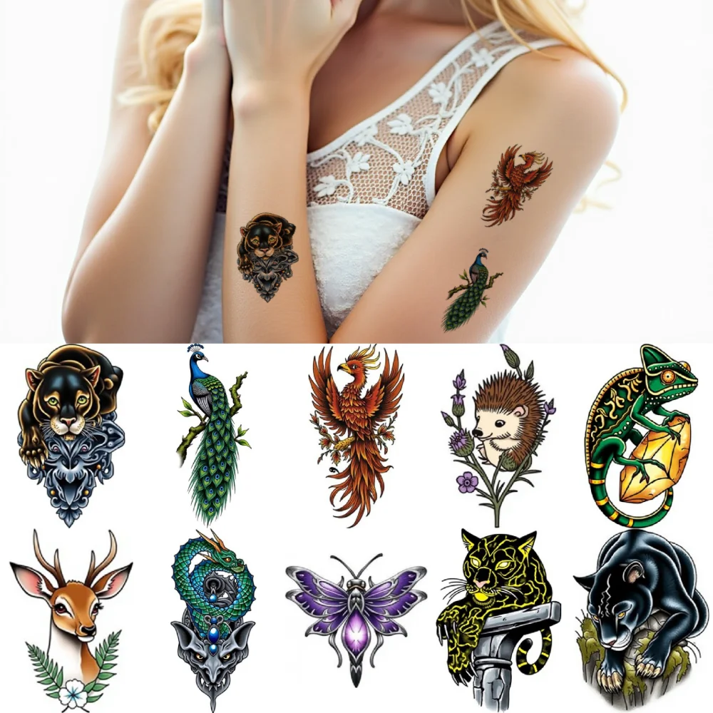 

28pcs Temporary Tattoo Parrot Waterproof Long-lasting Body Stickers Dragon Peacock New School Traditional Eagle For Arms