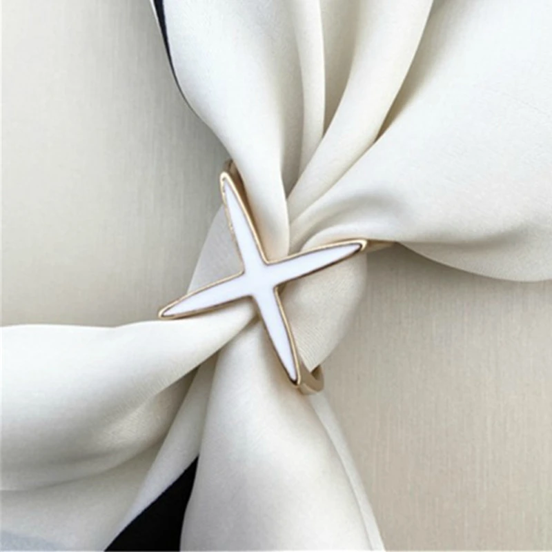 Cross Brooch Black White X Shape Scarf Buckle Brooches For Women Hollow Scarves Buckle Brooches Jewelry Clothing Accesories Gift