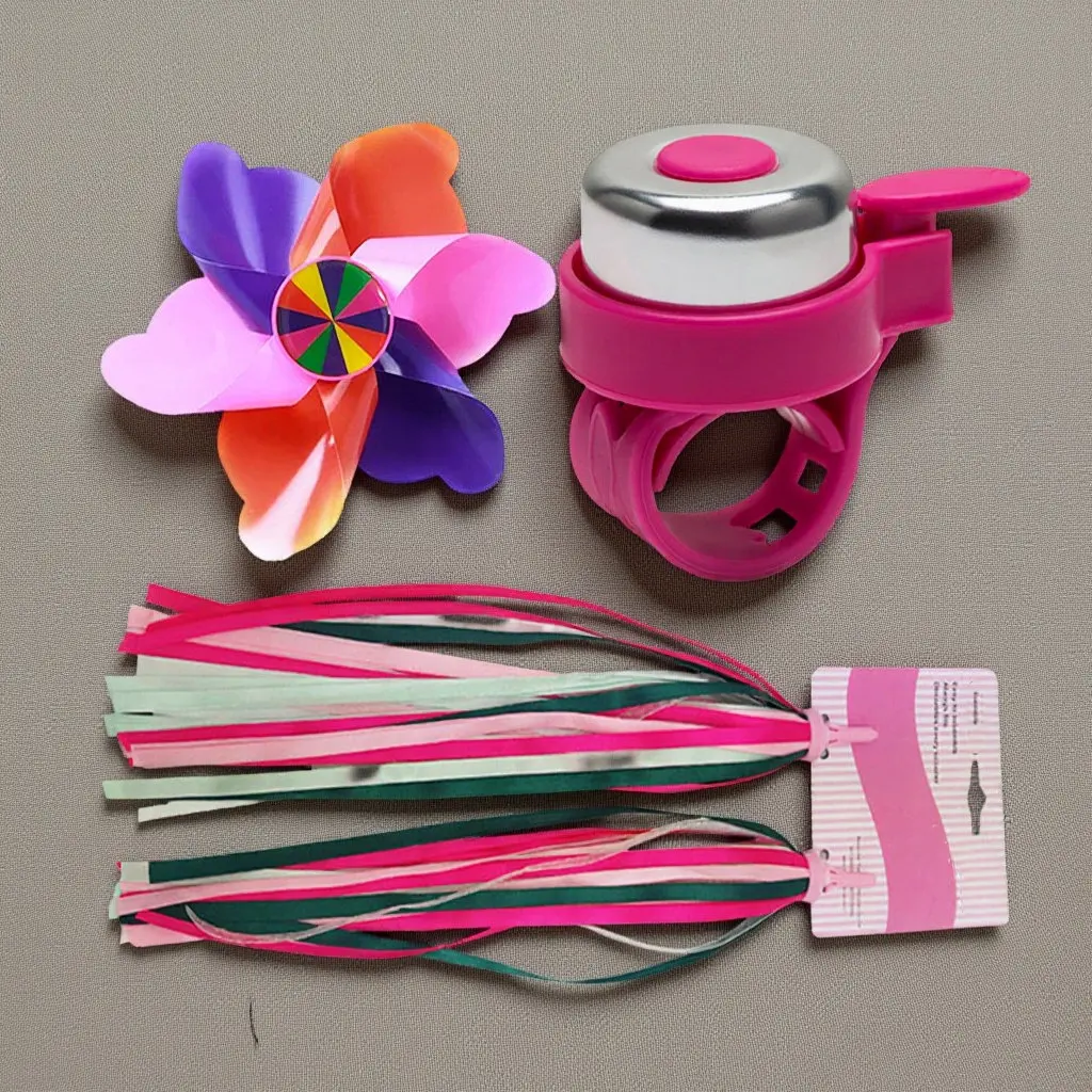 

3Pcs Pink Bike Handlebar Grips Tassels Bell Set Windmill Streamers Creative Scooter Accessories for Colorful Bike