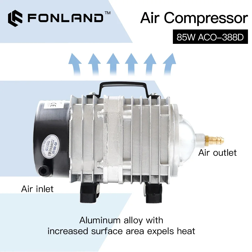 FONLAND kompresor udara ACO-388D 85W, pompa udara magnetik elektrik untuk mesin pemotong pengukir Laser CO2