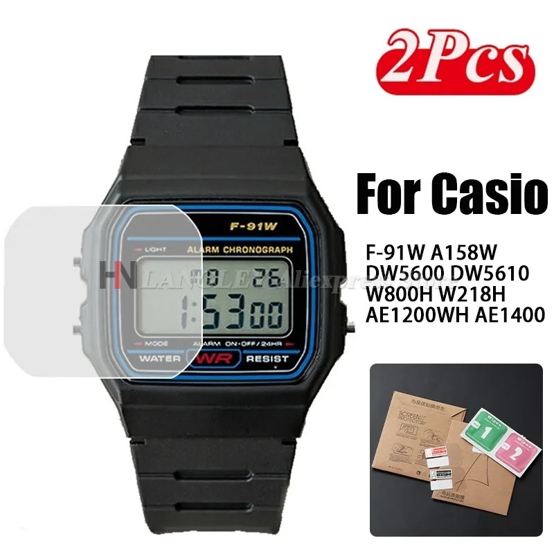 2Pcs Smartwatch Screen Protector For Casio Men Classic F91W-1 A158W DW5600/5610 HD Clear Anti-Scratch Waterproof Full Protectors