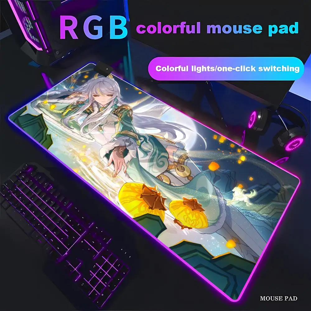 

Игровой коврик для мыши Zibai Genshin Impact RGB, большой игровой коврик для мыши HD с LED-подсветкой, XXL коврик для мыши для ПК, нескользящий коврик для компьютера