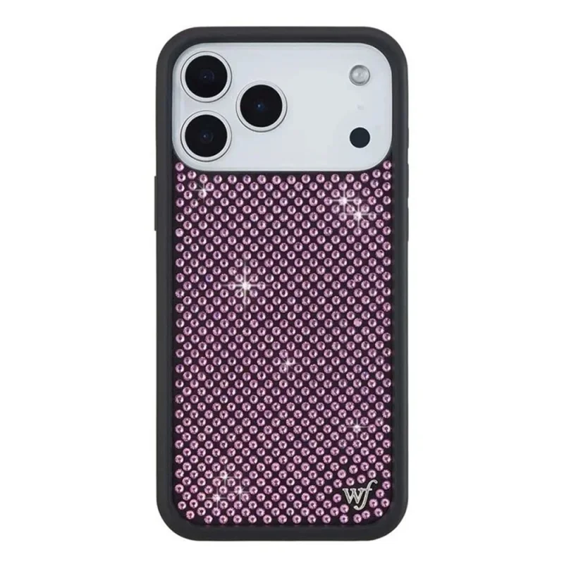 Etui na telefon z motywem dzikich kwiatów, w kolorach różowym, czarnym i białym, z diamentowym, błyszczącym wzorem, do iPhone 18 Pro Max, 13, 14, 15, 16, 17 Pro Max Plus, z perłowym, brokatowym wykończeniem. — zdjęcie produktu 5