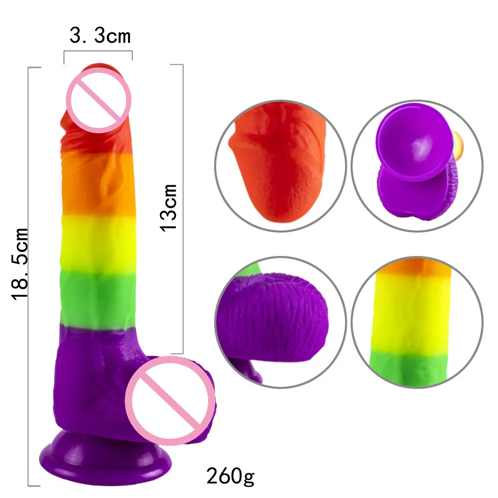 Simulation Dildo Rainbow Color Oversized Female Masturbator Vibrator Wearable Gun Machine Silicone Big Cock Adult Toys