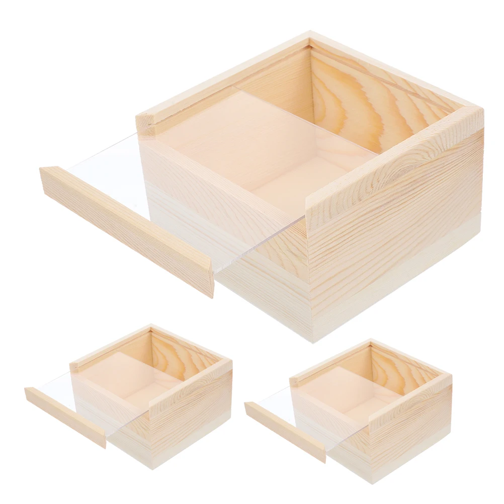 

3 Pcs Acrylic Storage Boxes Vintage Wooden Jewelry Organizer Case Pull-out Cover Bracelets Vanity Sundries Earring