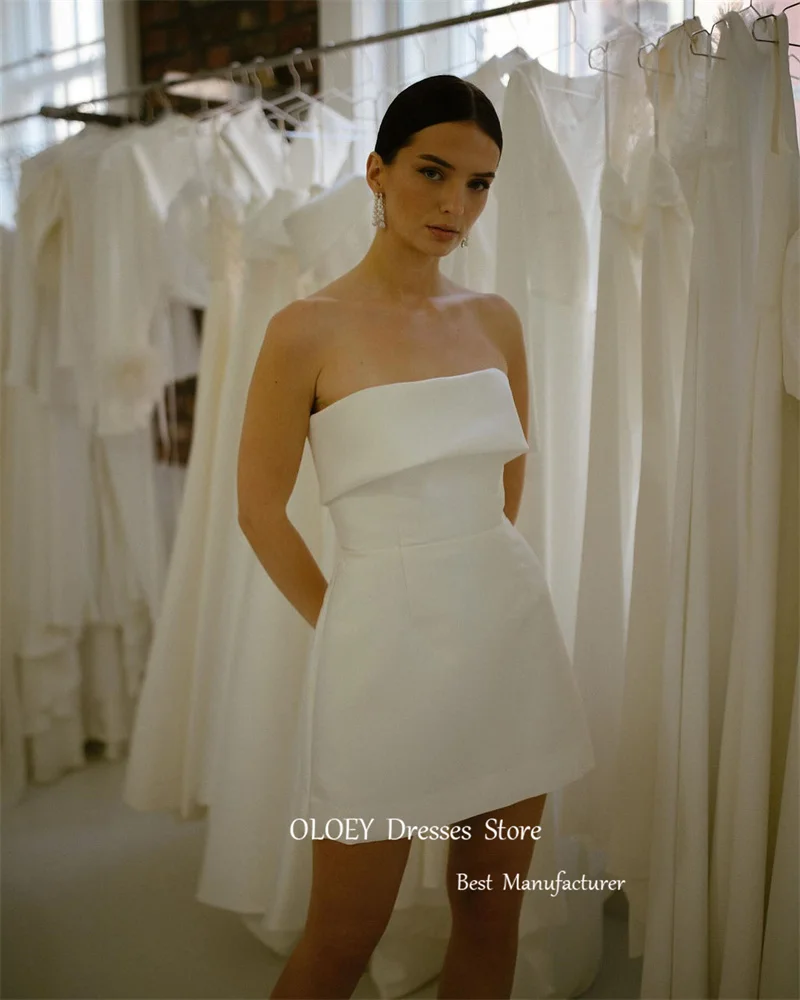 OLOEY-Mini vestidos de novia cortos de satén sin tirantes, vestidos de novia de manga corta abullonada, tallas grandes, vestido de graduación de verano