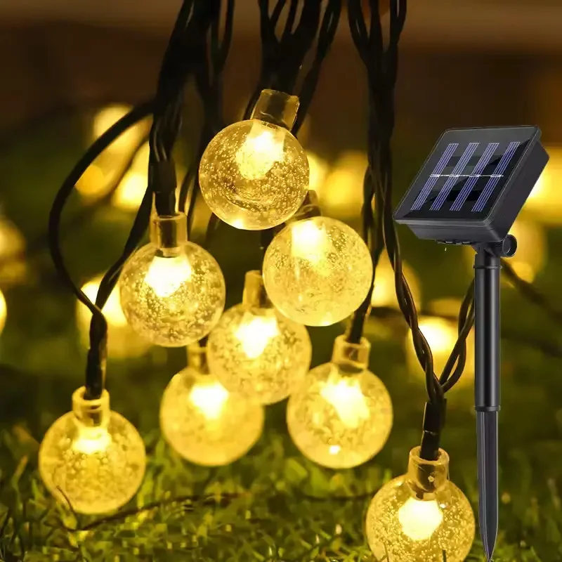 50LEDs Solar String Lights For Outside Crystal Globe With 8 Modes Waterproof For Garden Tree Patio Party Christmas Decoration
