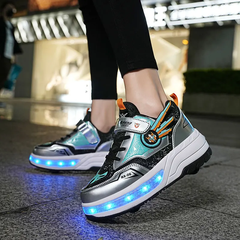 Scarpe a rullo per bambini Sneakers da ragazzo e ragazza con 4 ruote Sneakers sportive con luci a Led regalo di compleanno per bambini di natale