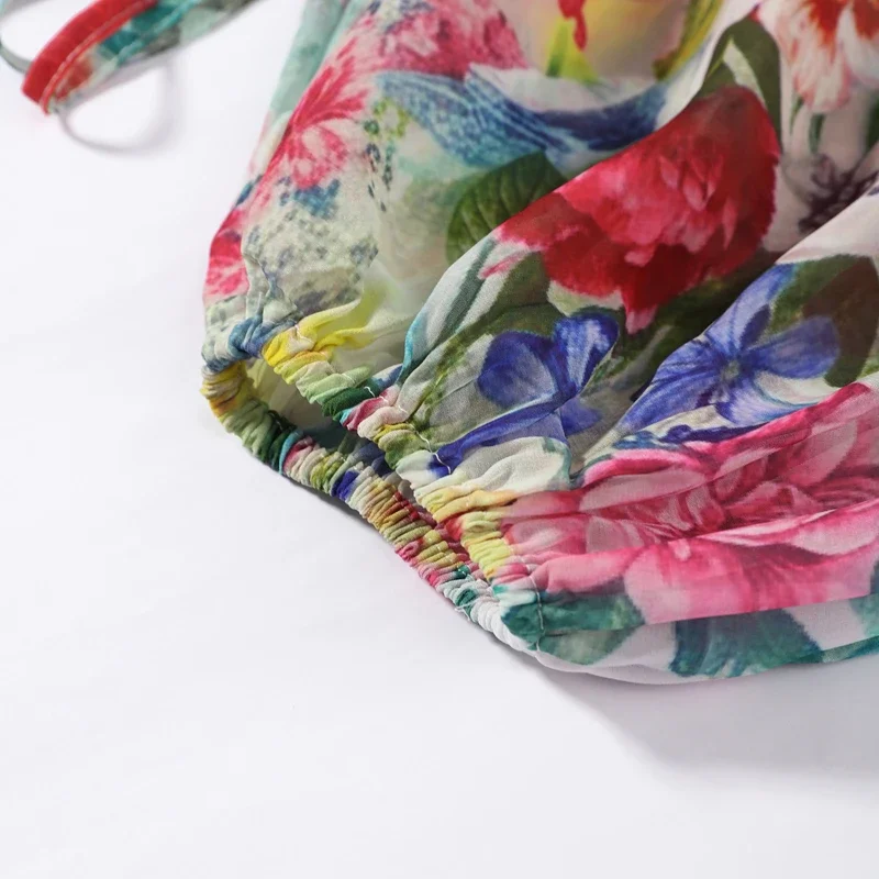 Modisches bedrucktes Hemd-Rock-Set für Damen, Herbst, locker geschnitten, lange Laternenärmel, V-Ausschnitt, Schnürung, hochtaillierte Röcke, Damenanzug, Damenmode – Detail 6