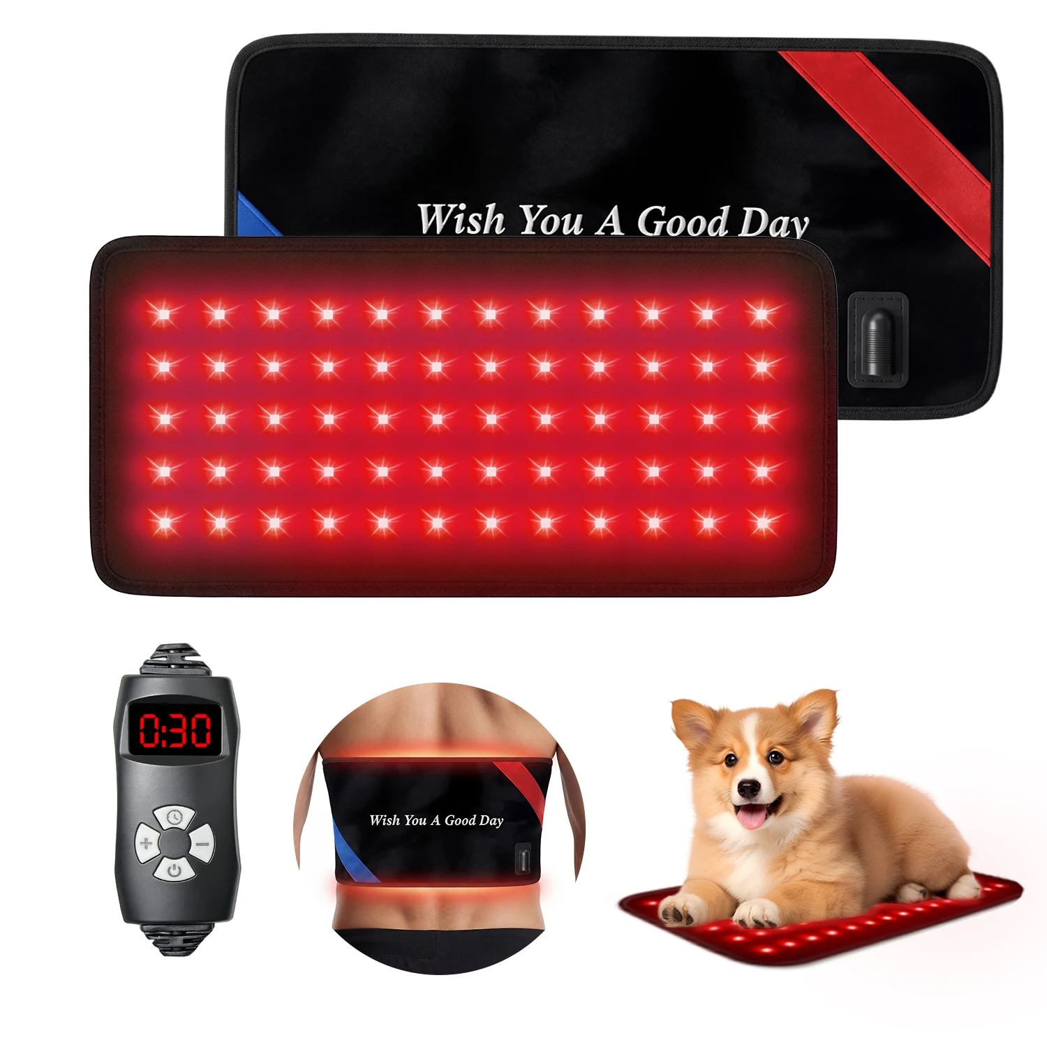 

Red Infrared Light Pad 80 LED 660nm 850nm Heat Pad 13.2"*6.3", 3-in-1 Design