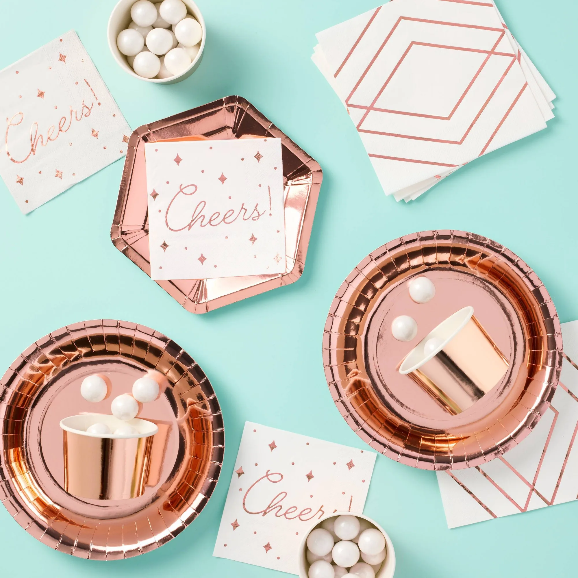 30ct Rose Gold Cheers Beverage Napkins, Disposable Paper Cocktail Serviettes For Parties, Bars, Weddings