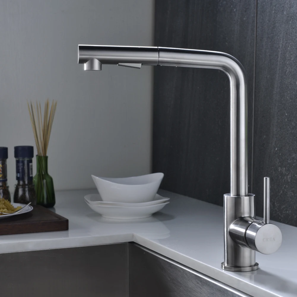 Wholesale Pull Out Brushed Nickel And Matte Black Kitchen Taps Hotel Home Kitchen Sink Faucet