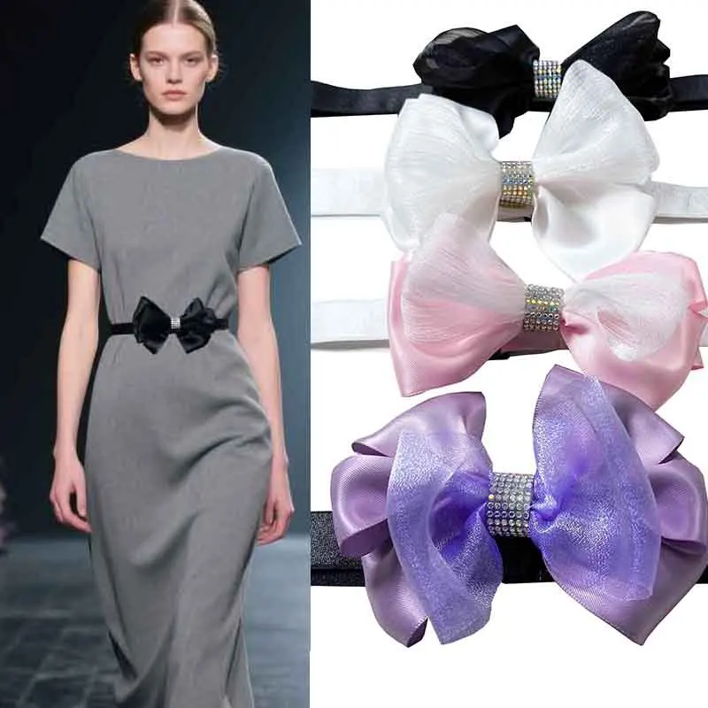 

Фиолетовый, розовый, белый, сетчатый бант, эластичные пояса для женщин, 2022, дизайнерская классическая рубашка, эластичные поясные ремни, элегантные женские Cinturon Mujer