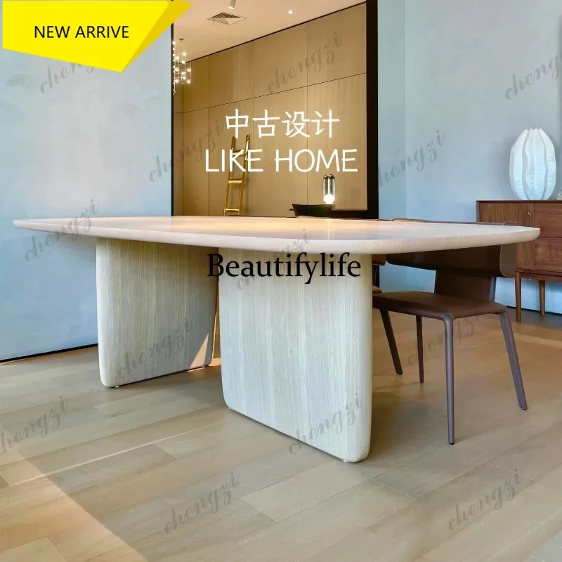 D136 Nordic solid wood small apartment dining table French villa oval dining table living room conference table living room