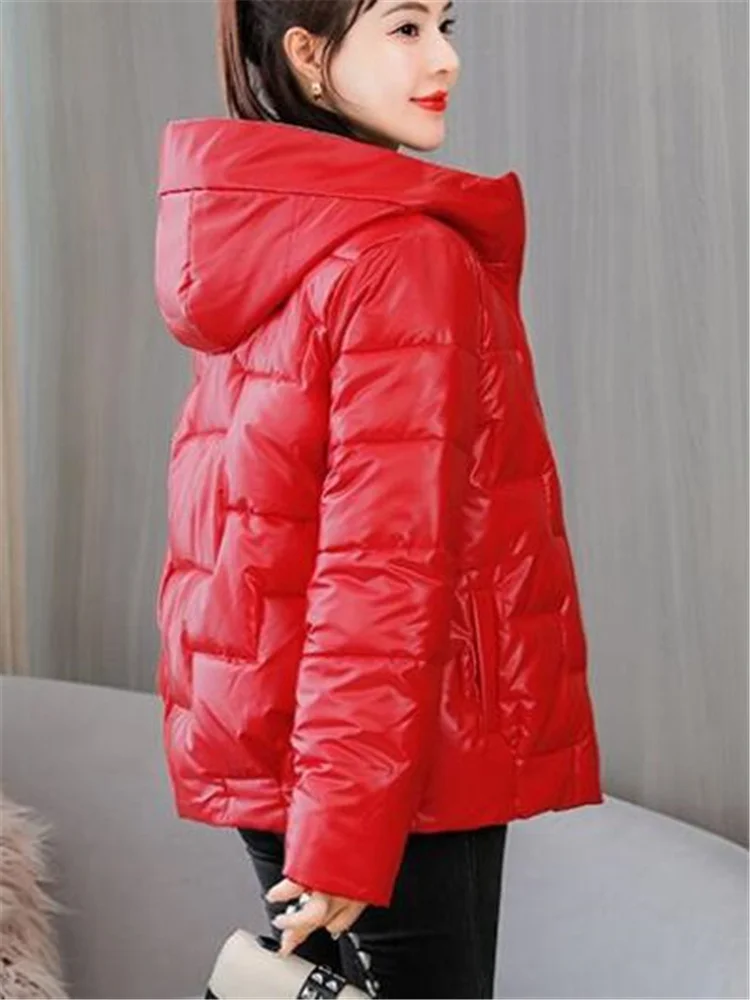 Abrigos cortos de algodón para mujer, chaquetas con capucha, abrigo holgado brillante de plumón brillante, impermeable, ropa cálida de invierno,