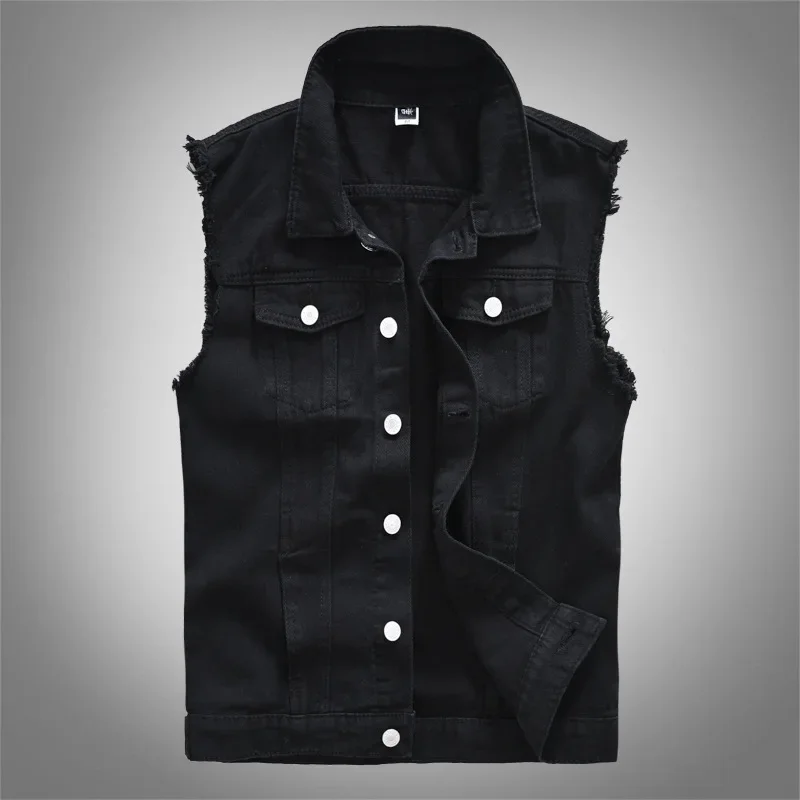 

New Men's Casual Black Sleeveless Vest Denim Jacket Street Punk Jeans Waistcoat Male Fashion Slim Gilet Coat New Chaleco Hombre