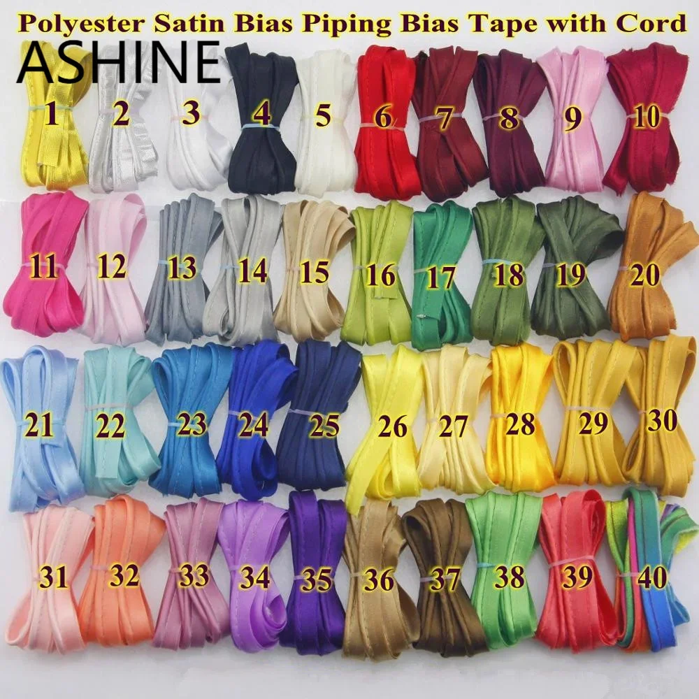 45 Color , 12mm Polyester Satin Bias Tape Piping Bias Tape with Cord Trim Binding Covered Insertion Sewing Accessoires