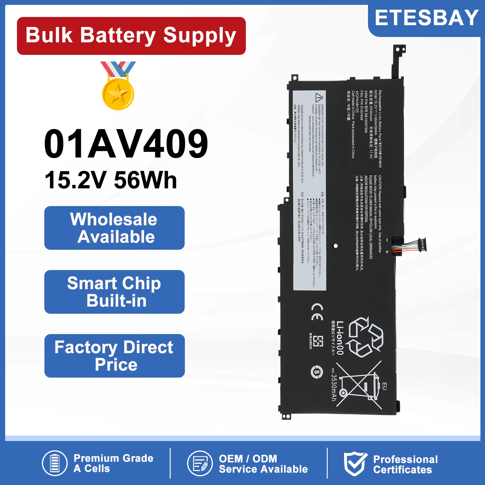 ETESBAY 01AV439 01AV410 For Lenovo ThinkPad X1 Carbon Gen 4 2016 Series 01AV409 4ICP4/48/125 SB10K97566 Laptop Battery 56WH