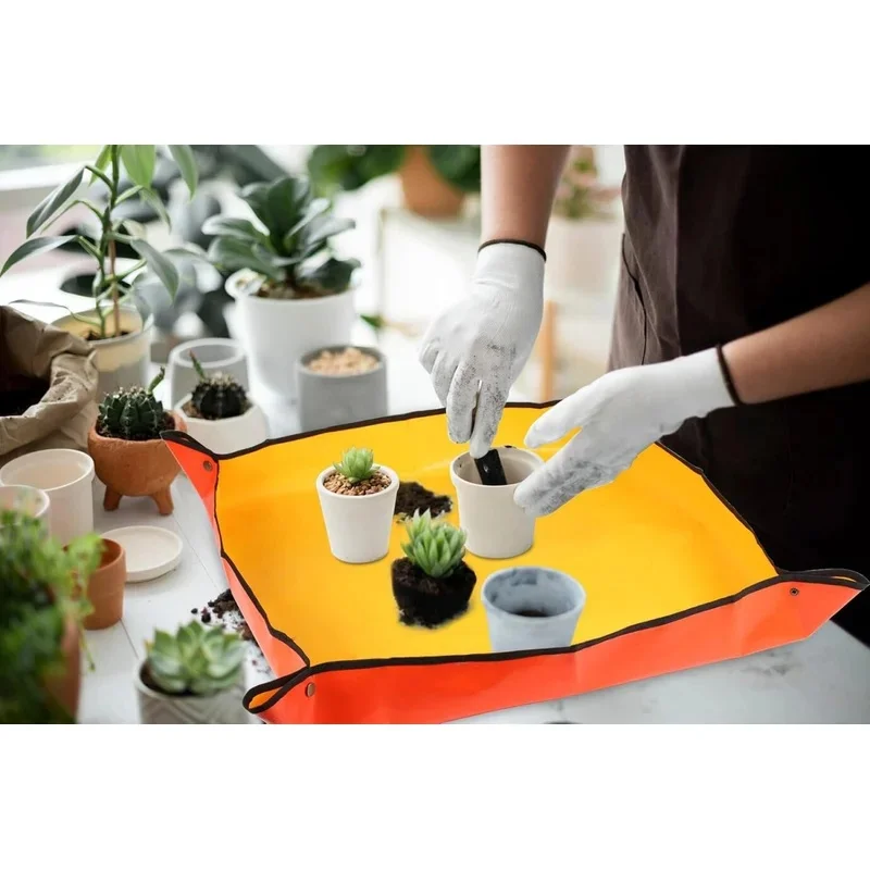 Large Plant Repotting Mat, Foldable Waterproof Gardening Potting Tray, Soil‑Resistant Work Mat For Indoor House Plant Transplant