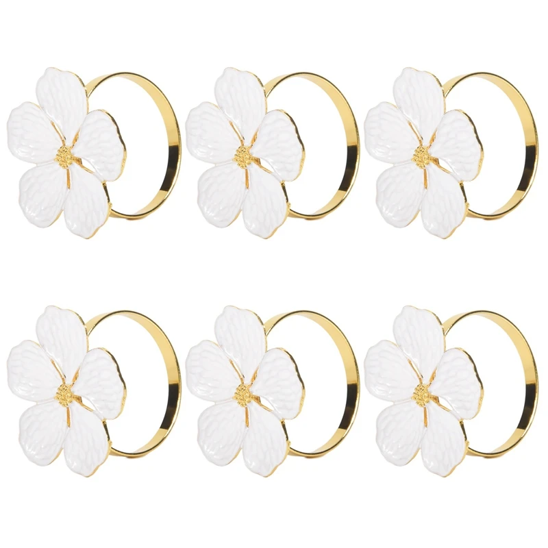 منديل الدائري حلقات منديل مجموعة من 6 حلقات منديل أصحاب الزهور البيضاء منديل أبازيم أنيقة أصحاب المناديل لطاولة العشاء