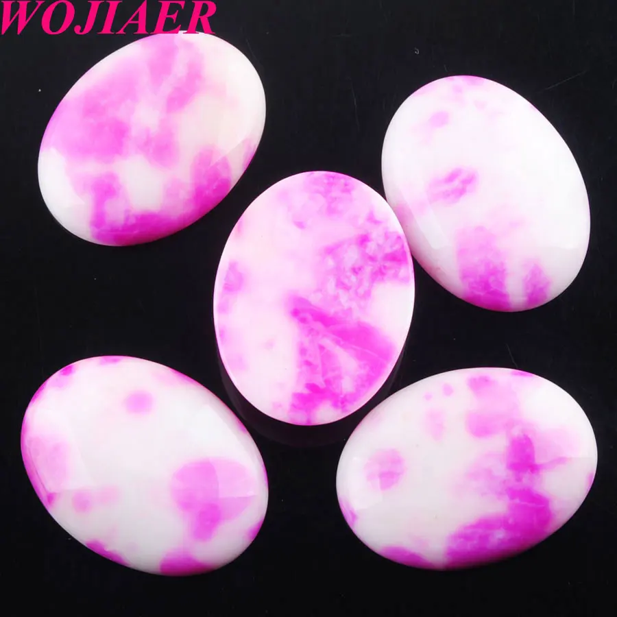 WOJIAER 5Pcs/lot Natural Jade Stone Oval Cabochon CAB Focal Flatback Beads For Earring Jewelry Making 13x18mm U8034