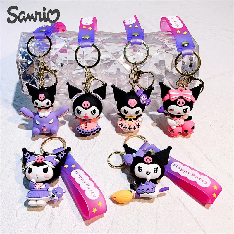 New Sanrio Model Pendant Keychain Anime Kuromi Children Toys Keyring Kawaii Pink Skeleton Kuromi Baku Pendant Keychains Kid Gift