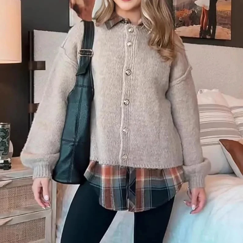 

Women's Buttoned Cardigan Solid Color Autumn And Winter Long Sleeve Sweater Versatile Manteau Knitwear Sweater Strickjacken 2025