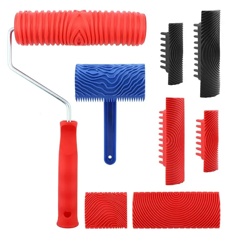 BHTS-Wood Grain Tool Set - Wood Grain Painting Roller With Handle For Wall Floor Deck Furniture DIY Room Decoration