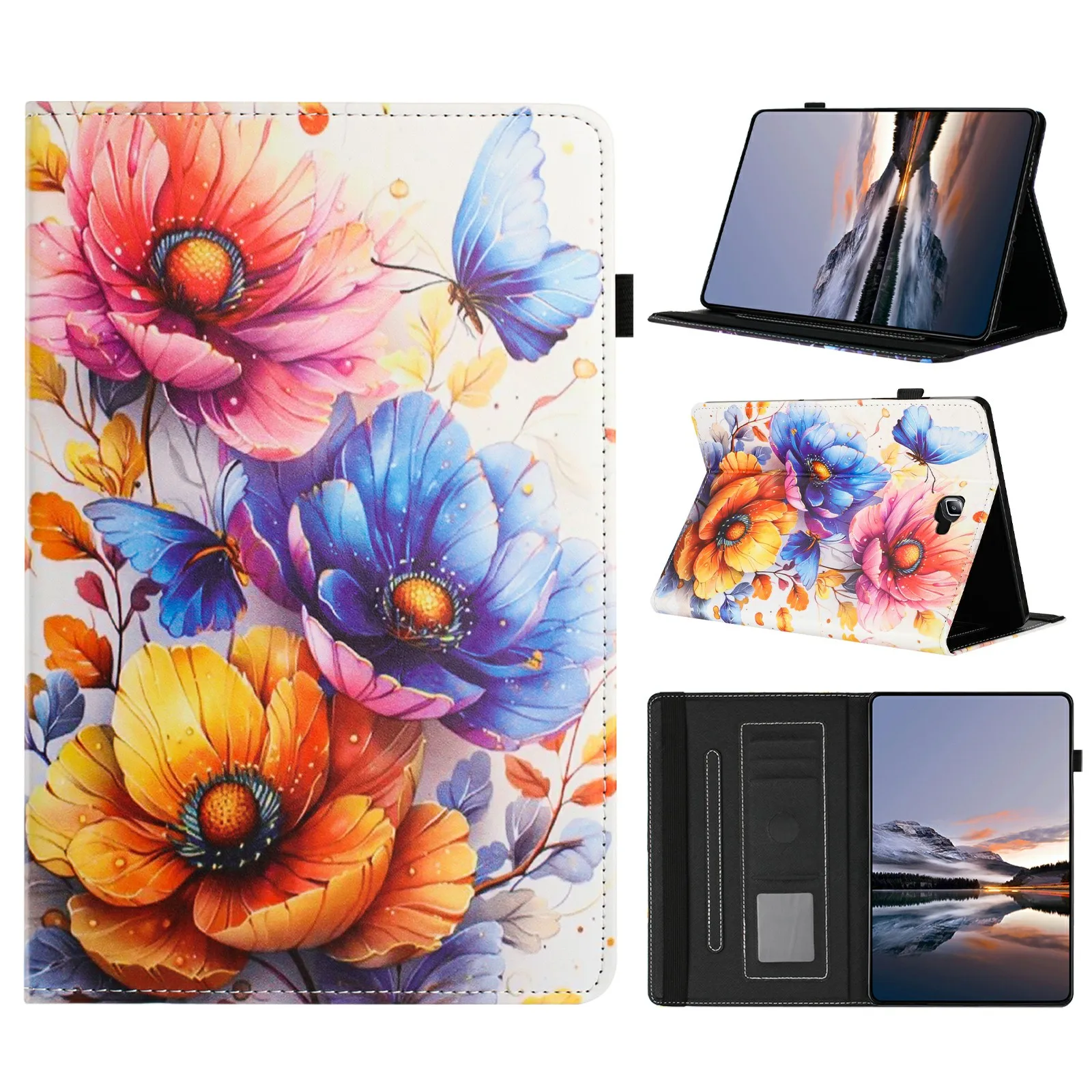 Litchi Grain Painting Leather Case for Samsung Galaxy Tab A 10.1 (2016) T580 T585 Card Slot Tablet Cover with Auto Wake  /  Slee