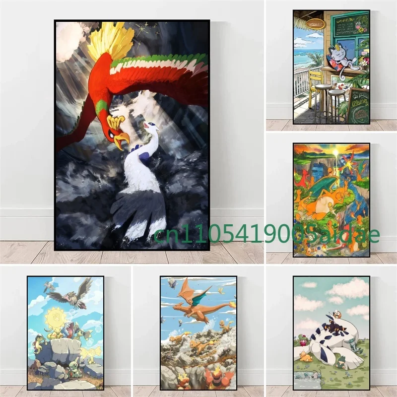 

Anime Video Game Figure Pokemon Canvas Painting Comic Poster Bulbasaur Charizard Pikachu Mural Pictures Children Home Wall Decor