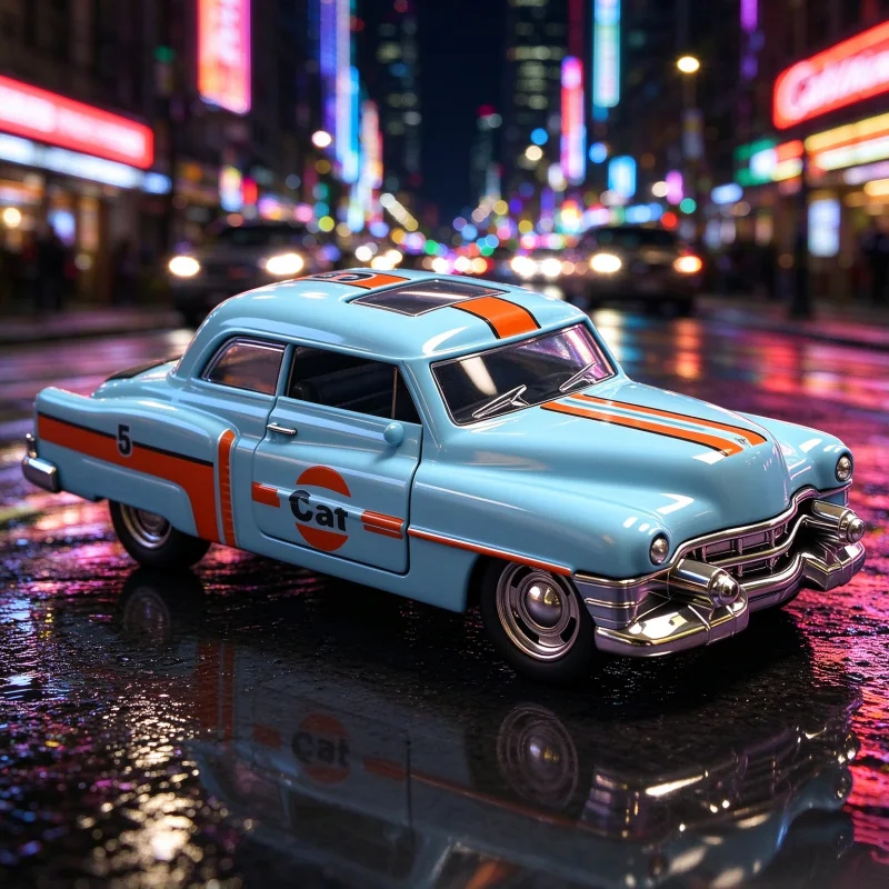 1/36 Retro American Classic Alloy Car Model, Pull-Out Die-Casting Vehicle, with Removable Doors, Nostalgic Striped Old Car Toy,
