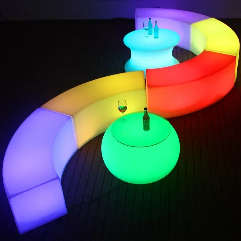 

Светящийся стол и стул, бар, чайный столик, красочное изогнутое сиденье-табурет