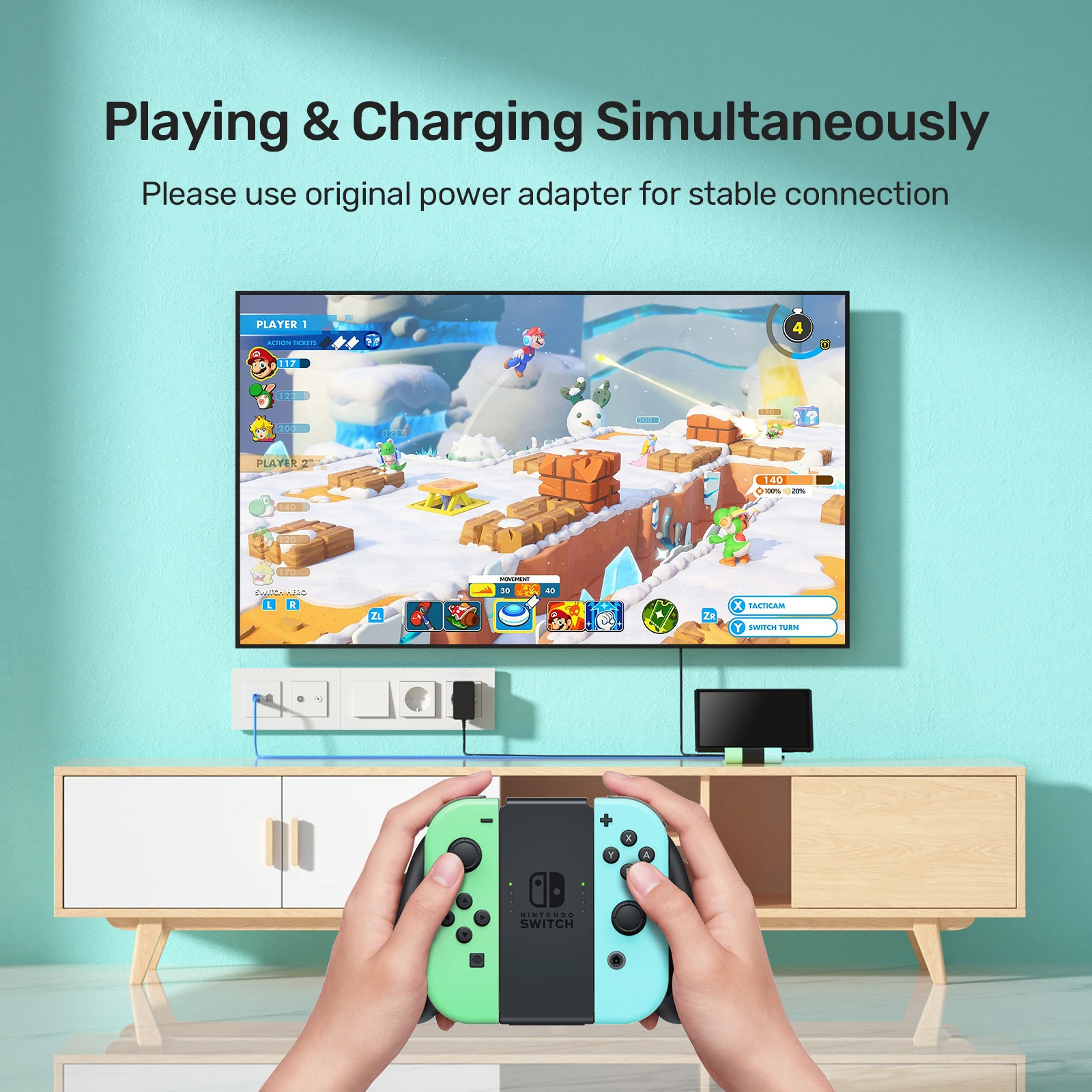 แท่นวางแบบพกพาสำหรับเครื่องเล่นเกม Nintendo Switch ชนิด Type C เป็น HDMI 1080P 60Hz พร้อมพอร์ต USB 2.0 Gigabit Ethernet รองรับการชาร์จ PD 45W