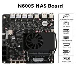 N6005 NAS Board Industrial Motherboard NAS Motherboards 4 Cores 4 Threads Processor 4x2.5G i226 Network 2 M.2 NVMe Slot 6xSATA