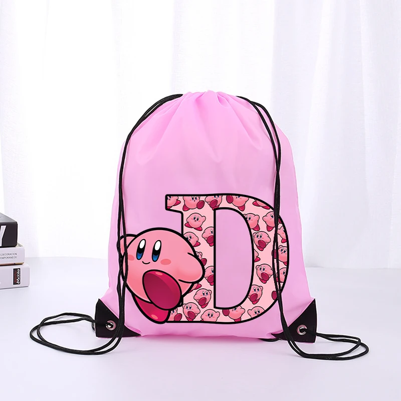 Kirby Boys Girls Cartoon Letter Drawstring Bag Sports Waterproof Backpack Bundle Pocket Terylene Basketball Bags Anime Cute Gift #4