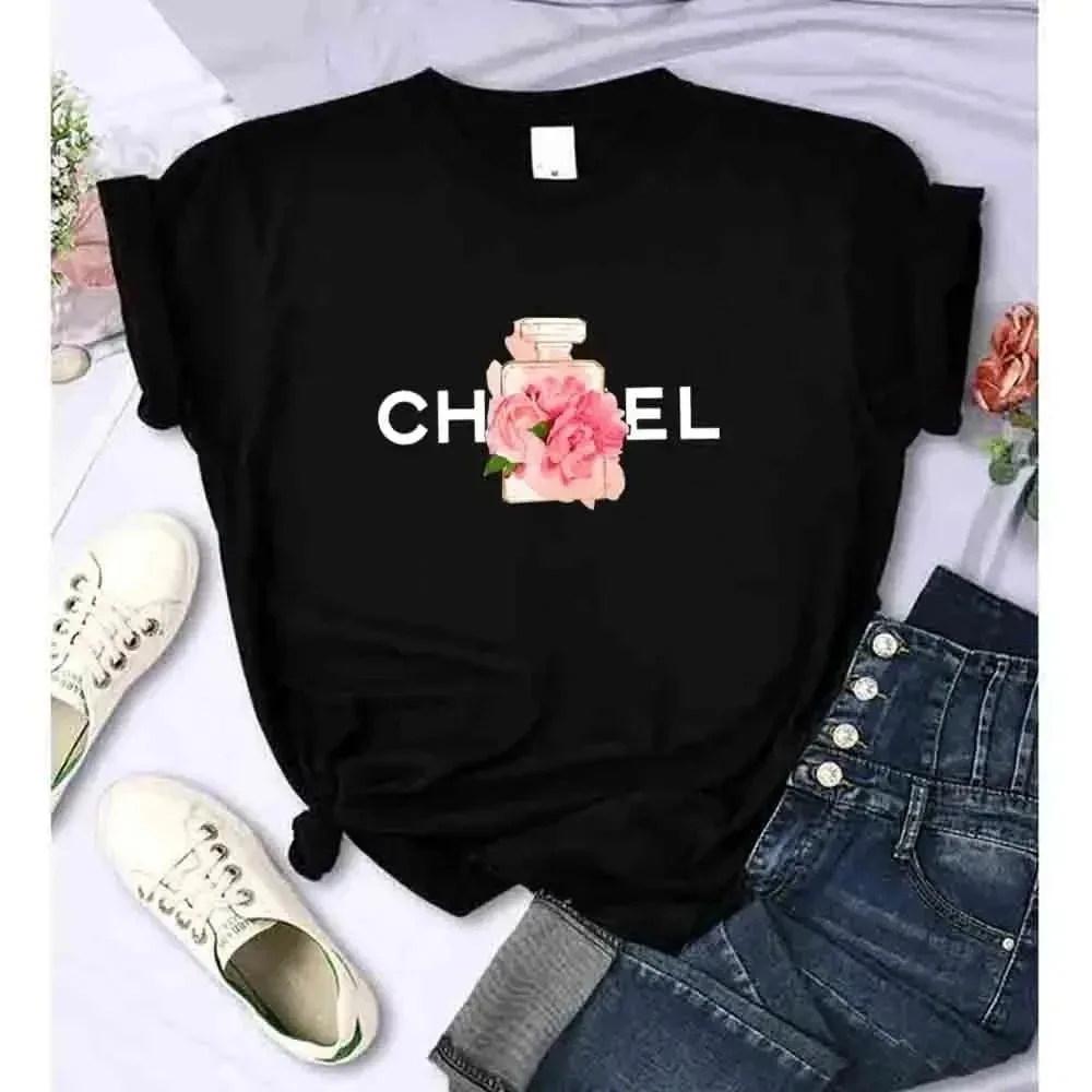 Summer Cotton Perfume Letter Pattern Printed T-Shirt Brand High Quality Women's Short Sleeve Top Fashion Casual Women's T Shirt