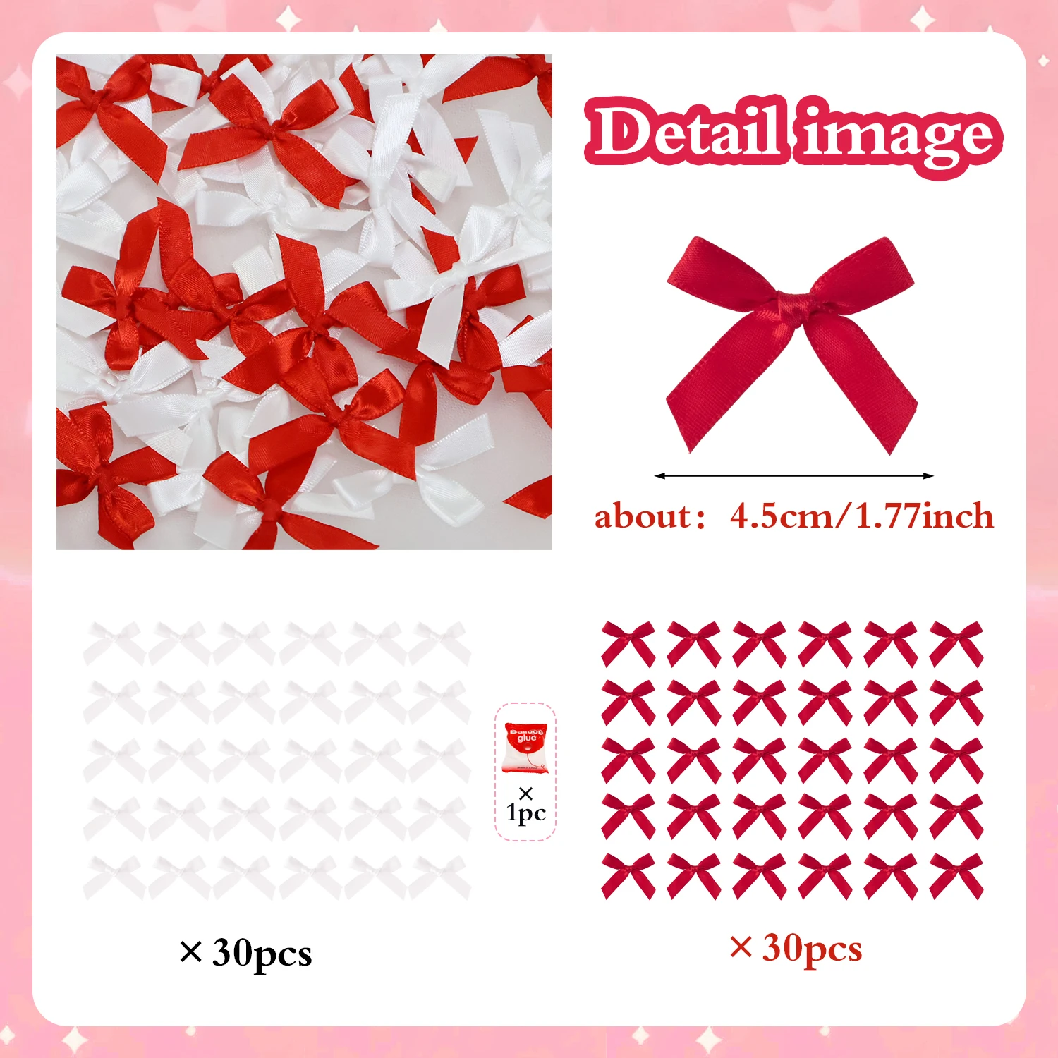 60 Stück kleine Schleifenbänder für DIY-Blumenhandwerk, Partydekoration, Geschenkboxen, Verpackungszubehör, Ballons, DIY-Dekoration – Detail 7