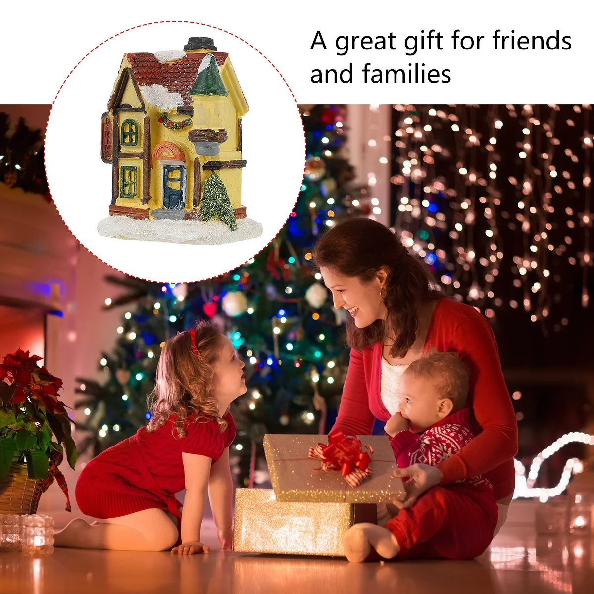 

1Pcs Christmas Luminous Resin Villa LED Light Glowing Desktop Ornament Xmas Party Festival Decor Christmas Luminous