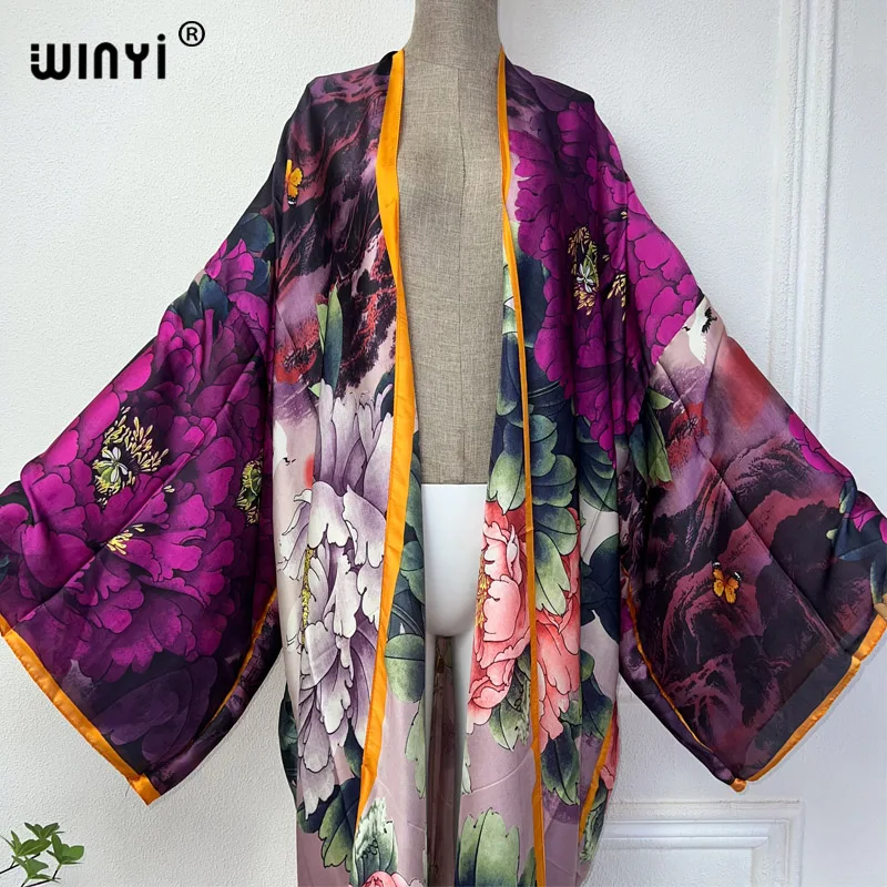 WINYI high quality kimono african print dress beach wear Elegant Cardigan sexy Holiday beach outfits for women vestidos swimwear