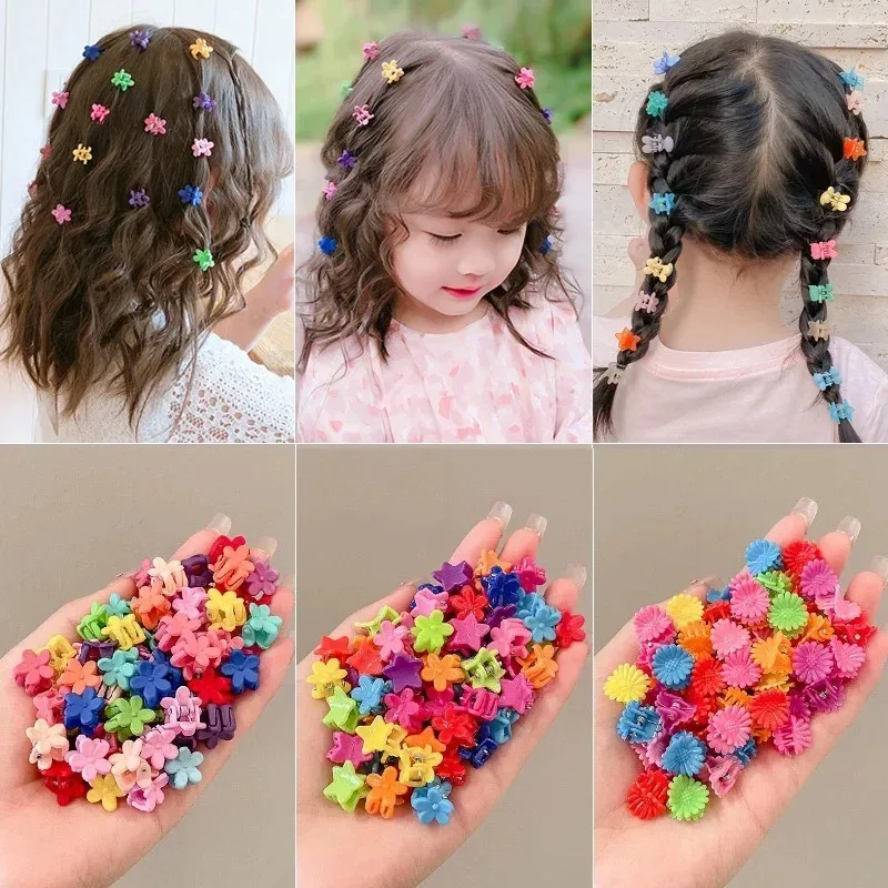 50Pcs Girls Cartoon Hair Clips Cute Small Claw Clips Flower Star Design Children's Fashion Hair Accessories Sweet Hairpin NONE