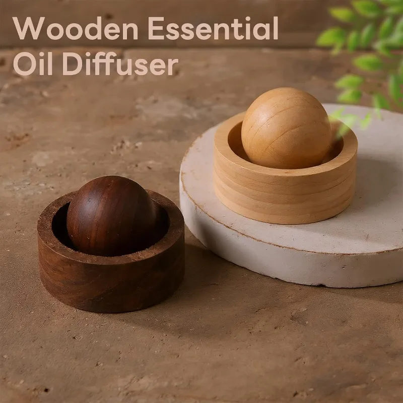 Cute Mini Wooden Essential Oil Diffuser Natural Fragrance Aromatherapy Diffuser for Car Home Bedroom Living Room Bathroom