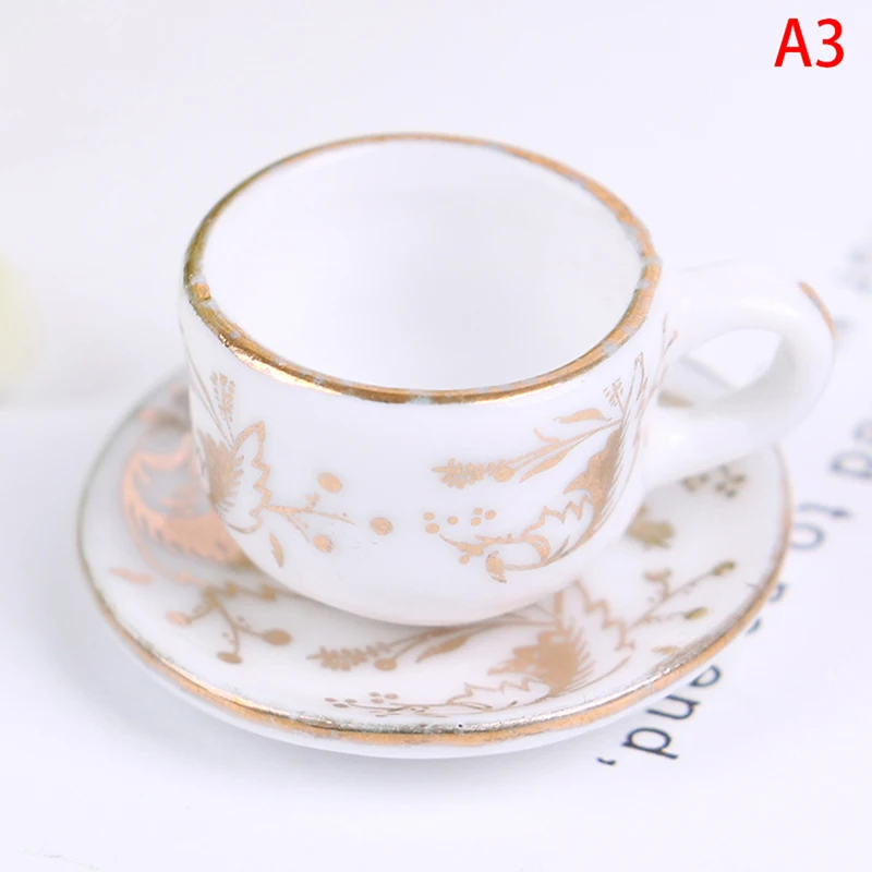 1 Set 1/12 Dollhouse Ceramic Tea Cup & Saucer Dollhouse Miniature Tableware Cup Dollhouse Kitchen Toy Decoration