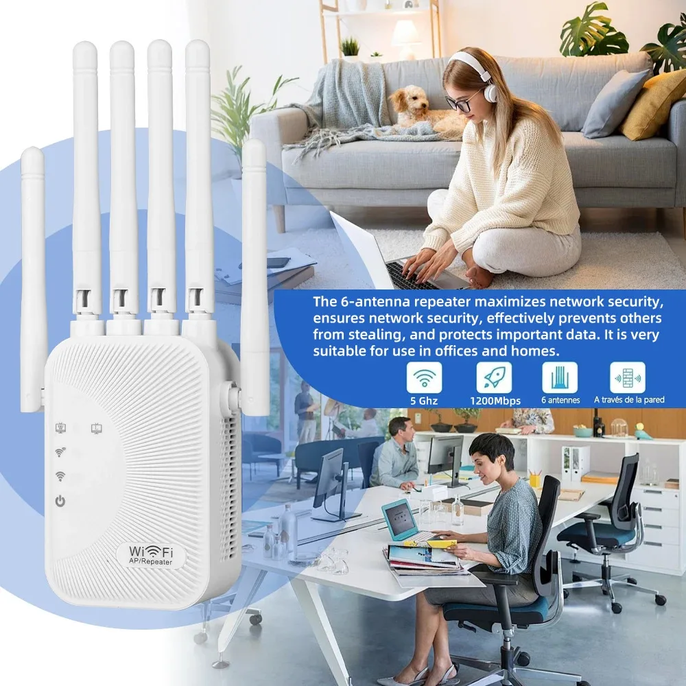 KEBIDUMEI Dual Band 5G & 2.4G WiFi Range Extender 1200Mbps Wireless Network Repeater Stable Signal Amplifier Simple Installation